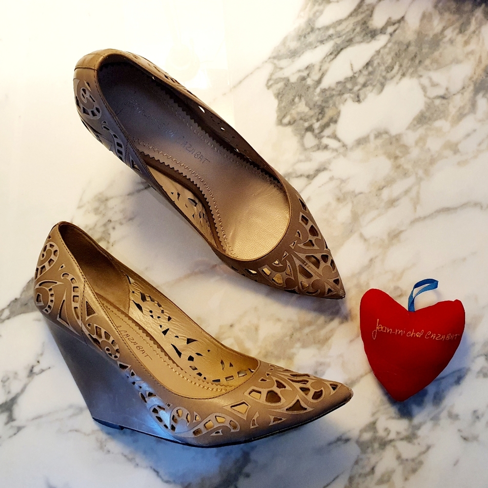 Unique designer leather wedges